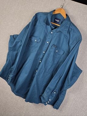 Wrangle Cowboy Cut Pearl Snap Work Shirt Teal Mens Sz 3X
